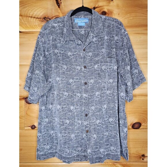Bermuda Bay Fishing Theme Men's Shirt GRAY Size L 100% Silk - Picture 11 of 12